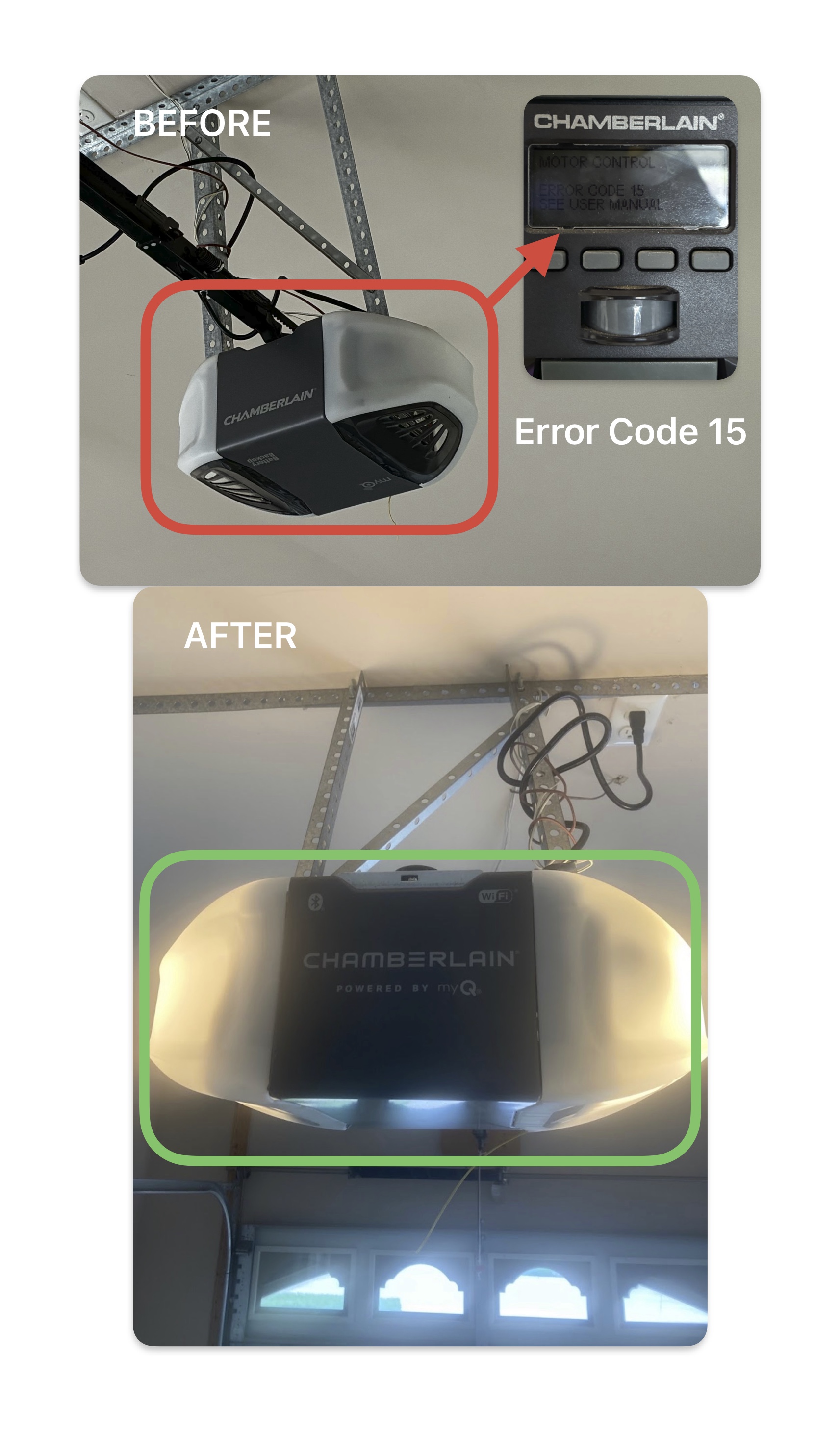 Before and after new opener installation